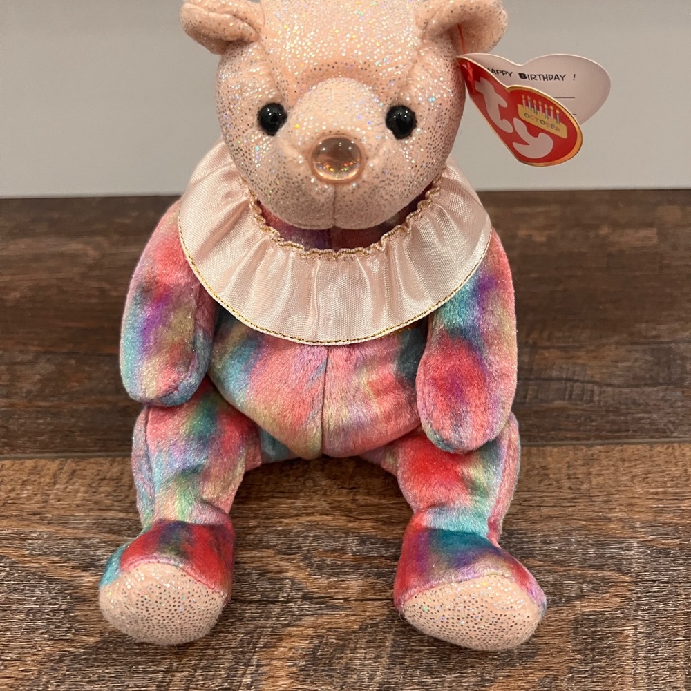 Ty October Opal Bear Beanie Baby with Sparkly Accents
